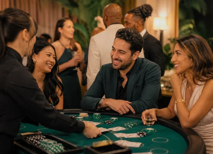 Guests enjoying a hosted casino-themed party