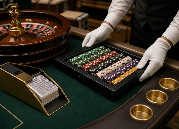 Close view of casino event equipment prepared for delivery